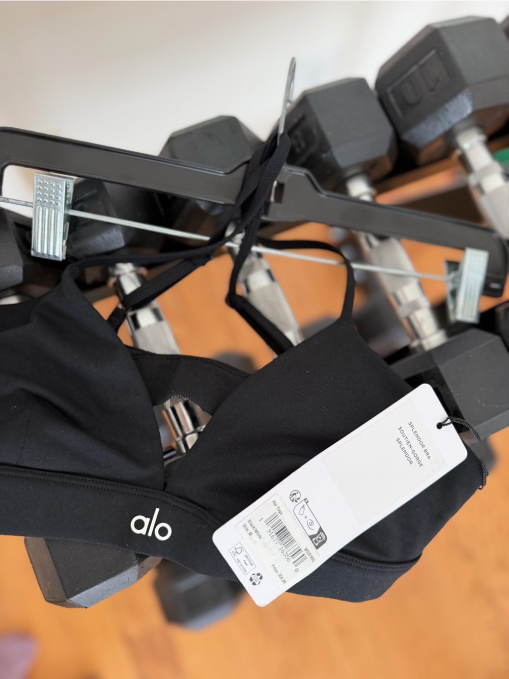 ALO Spendor NEW NWT Yoga Black Strappy Sports Bra with White Logo MEDIUM